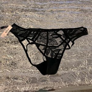 NWT L Victoria’s Secret Black Very Sexy Cheekini Lace & Sheer Panty Lingerie